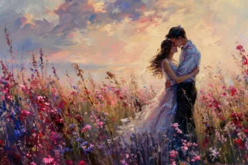 Fotobehang beautiful romance of lovers on valentines day in nature outdoors embracing with affection pragma . © Summit Art Creations
