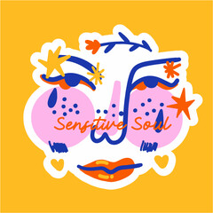 abstract face vintage sticker design