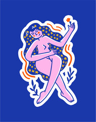 woman retro art sticker design