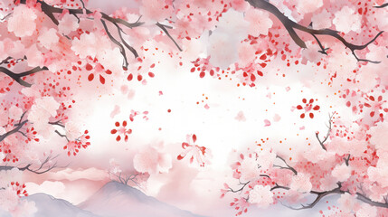桜　水彩画　水墨画の背景イラスト「AI生成画像」