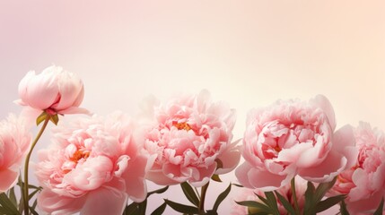 Delicate pink peonies in full bloom against a soft pastel gradient, perfect for spring-themed designs.