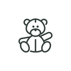 Thin Outline Icon Teddy Bear Waving Its Paw Front View. Such Line Sign as Children's Soft Plush Toy. Vector Isolated Custom Pictogram for Web and App on White Background Editable Stroke.
