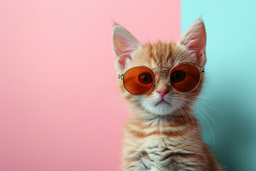 british cat kitten in sunglass shade glasses isolated on solid pastel background