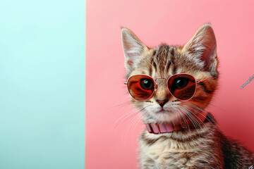 british cat kitten in sunglass shade glasses isolated on solid pastel background