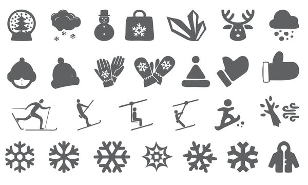 Winter activity icon collection. Snow day glyph bundle