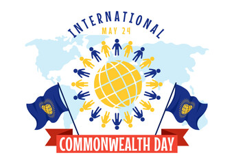 Commonwealth Day Vector Illustration on 24 may of Helps Guide Activities by Commonwealths Organizations with Waving Flag in Flat Cartoon Background