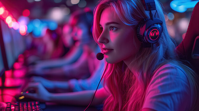 Esports and online gaming, Woman live streaming her video game session. happy and smile.