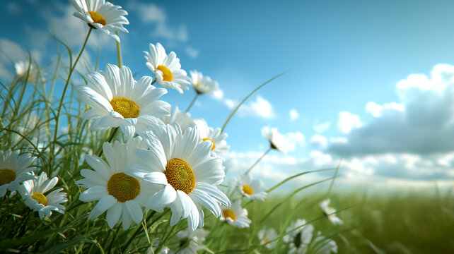 white daisy flower in outdoor with beautiful clear blue sky depict peaceful mind