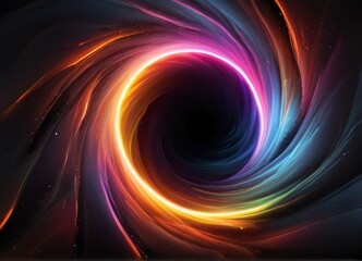 Obraz premium Abstract colorful neon background in colorful hole at the center of the vortex and Particles luminous traces from Generative AI