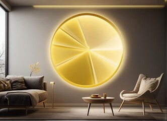 abstract minimalist yellow geometric background Round shape in living room area from Generative AI