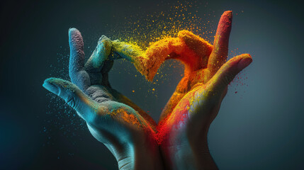 Heart symbol gesture of fingers, various hands, various colors.