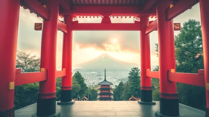 Abwaschbare Fototapete Peking Japan scene of Fuji mountain 