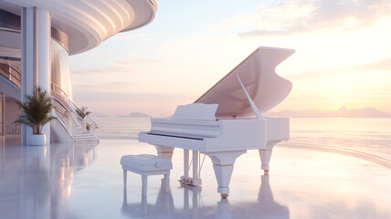 white piano located outdoor on clear sky of evening