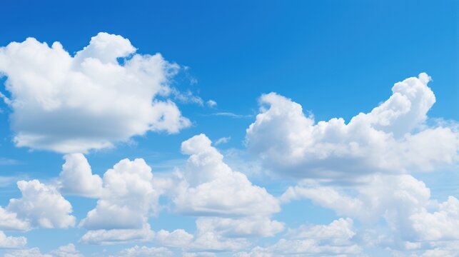 Blue sky background with tiny clouds, 3d illustration, horizontal image Generative AI