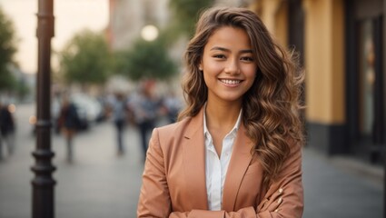 Happy Young American Businesswoman Smiling, Confident Career Woman Looking at Camera – Generative AI 