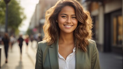 Happy Young American Businesswoman Smiling, Confident Career Woman Looking at Camera – Generative AI 
