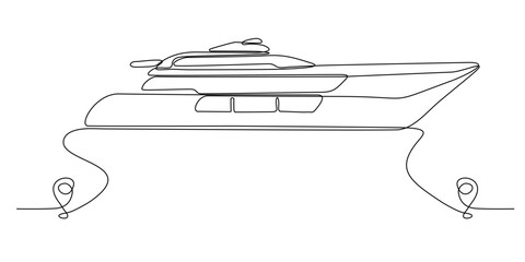 Continuous line drawing of cruise ship line vector icon of port route with starting point and one line - Vector illustration