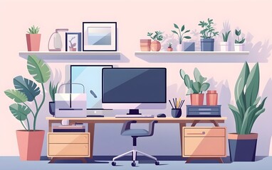 Comfortable room design for working from home vector illustration

