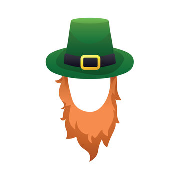 Leprechaun's hat and red beard on white background. St. Patrick's Day