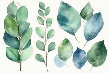 Watercolor eucalyptus leaves. Generative AI - obrazy, fototapety, plakaty