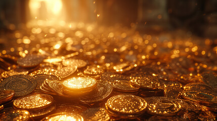 大量の黄金に輝く金貨
