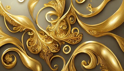 gold background.a regal 3D illustration named "Liquid Gold Elegance." Create a seamless pattern featuring abstract organic shapes with the rich texture of liquid gold. Convey a sense of regal beauty w