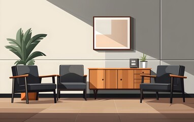 vector illustration. simple cartoon interior Contemporary waiting room interior