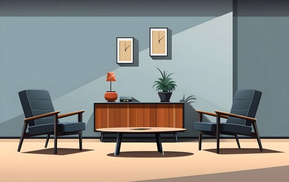 vector illustration. simple cartoon interior Contemporary waiting room interior
