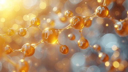 Molecule gold on soft background, concept skin care cosmetics solution - obrazy, fototapety, plakaty