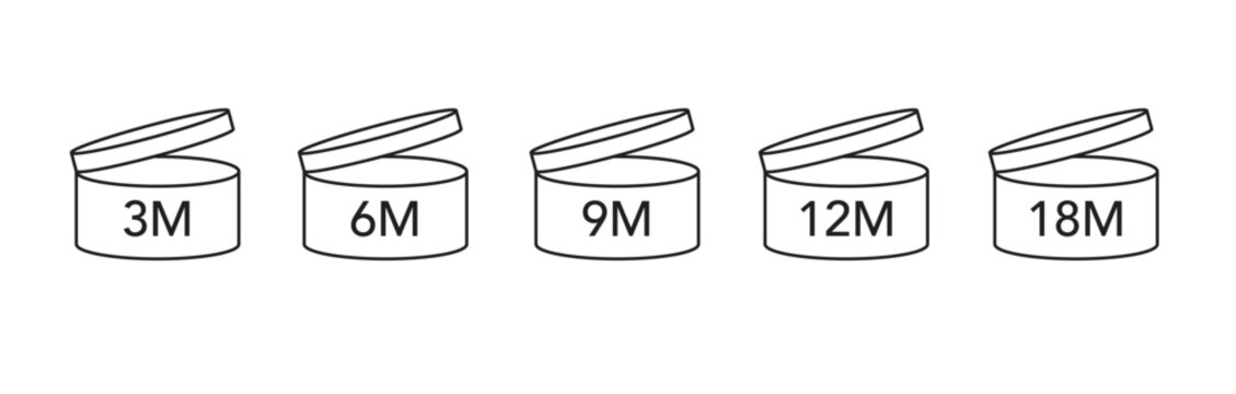 Pao symbol. Expiration month of cosmetics. Cosmetic period of use after opening. Period of life product. High quality package design element. Editable linear style stroke. Vector icon. EPS, PNG, JPG