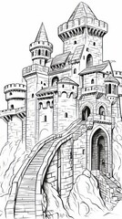 Robust Medieval Fortress with Drawbridge on White Background AI Generated