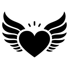 minimal Heart with wings vector icon, clipart, symbol, black color silhouette