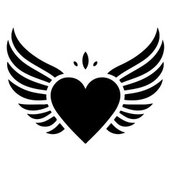 Fototapeta premium minimal Heart with wings vector icon, clipart, symbol, black color silhouette