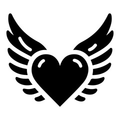 Fototapeta premium minimal Heart with wings vector icon, clipart, symbol, black color silhouette