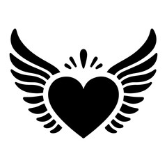 minimal Heart with wings vector icon, clipart, symbol, black color silhouette