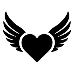 minimal Heart with wings vector icon, clipart, symbol, black color silhouette