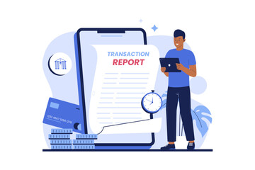 Smart transaction financial reporting illustration. Vector flat illustration