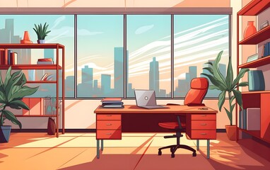 Office work station furniture interior concept. Vector illustration

