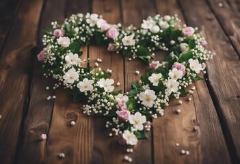 Fototapeta na wymiar wooden flowers surface Heart