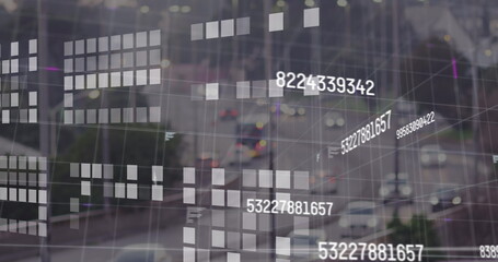 Image of data processing over cityscape