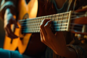 Obraz premium Musical Passion: Close-Up of Guitar Playing