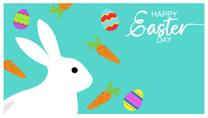 Happy Easter banner. Trendy Easter design with  Modern minimal style typography, hand painted strokes and dots, eggs, bunny ears, in pastel colors. Horizontal poster, greeting card, header for website