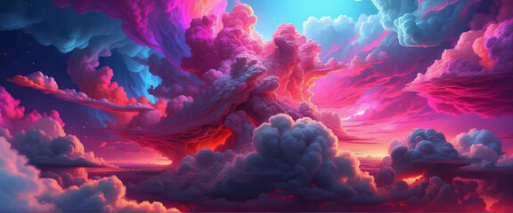 abstract fantasy background of colorful sky with neon clouds, colorful nebula - obrazy, fototapety, plakaty