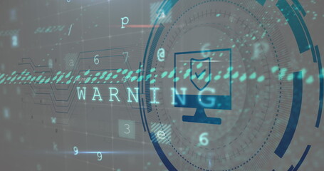 Image of computer icon over data processing on white background