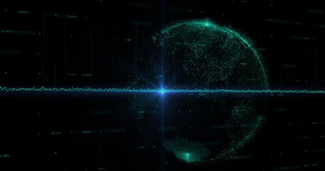 Image of globe and data processing over dark background