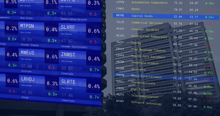 Fototapeta premium Image of financial data processing over cityscape
