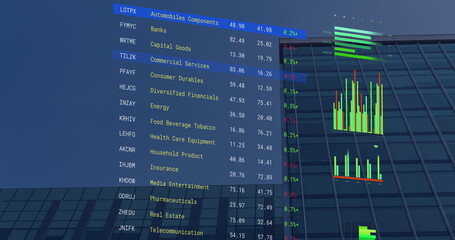 Fototapeta premium Image of financial data processing over modern building