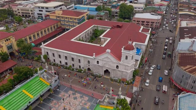 Aerial drone shot of Santo Nino Basilica, the oldest Church in Cebu City - Philippines