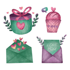 Watercolor valentine days element collection