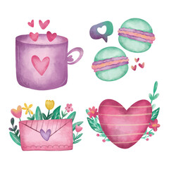 Watercolor valentine days element collection